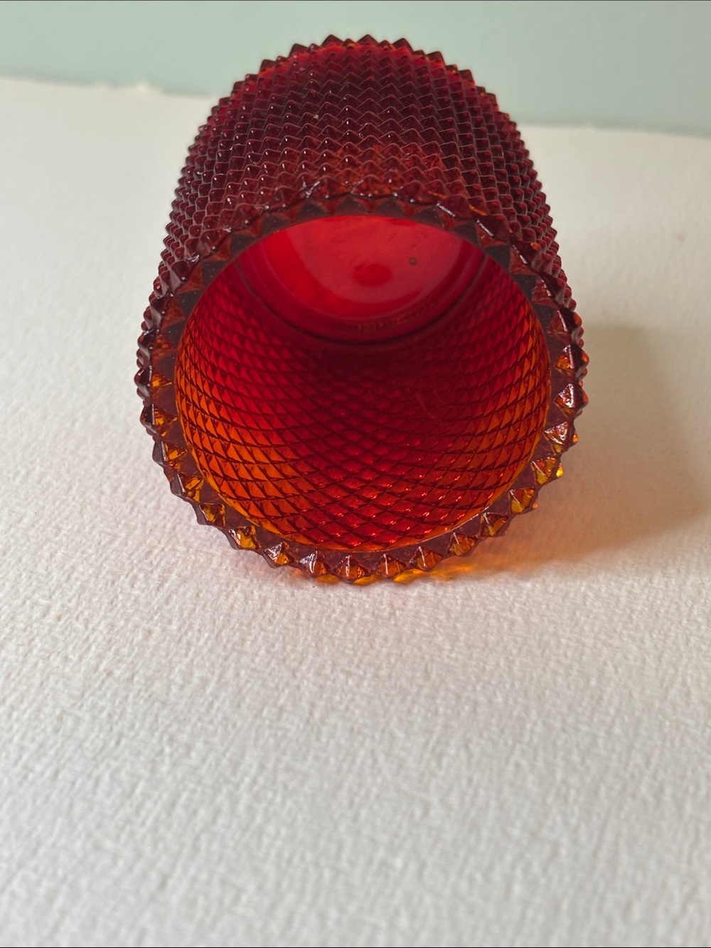 Vintage Faroy Red Diamond Point Glass Votive Candle Holder - Picture 8 of 8